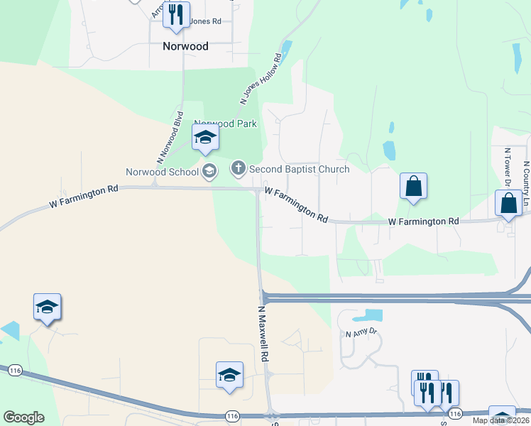 map of restaurants, bars, coffee shops, grocery stores, and more near 812 North Maxwell Road in Peoria