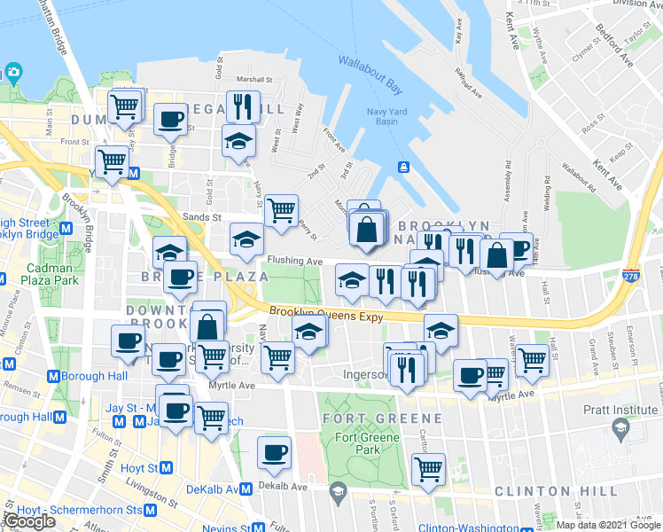 map of restaurants, bars, coffee shops, grocery stores, and more near 2 North Portland Avenue in Brooklyn