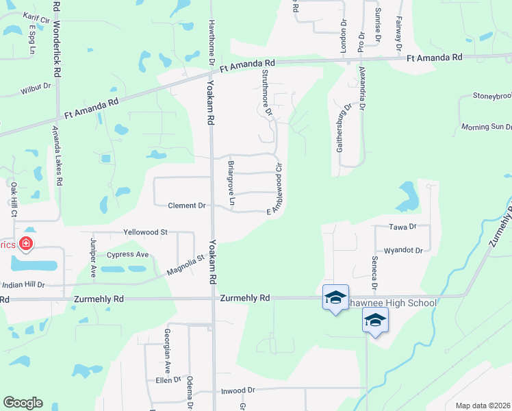 map of restaurants, bars, coffee shops, grocery stores, and more near 3658 South Amblewood Circle in Lima