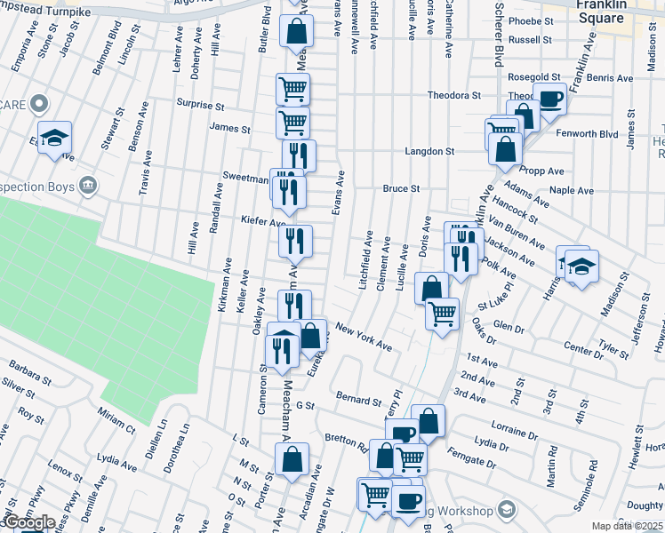 map of restaurants, bars, coffee shops, grocery stores, and more near 367 Evans Avenue in Elmont