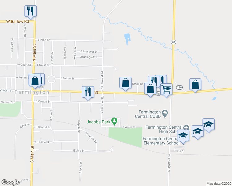 map of restaurants, bars, coffee shops, grocery stores, and more near 716 East Fort Street in Farmington