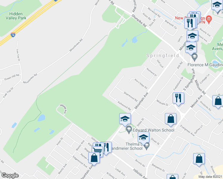 map of restaurants, bars, coffee shops, grocery stores, and more near 546 Ashwood Road in Springfield