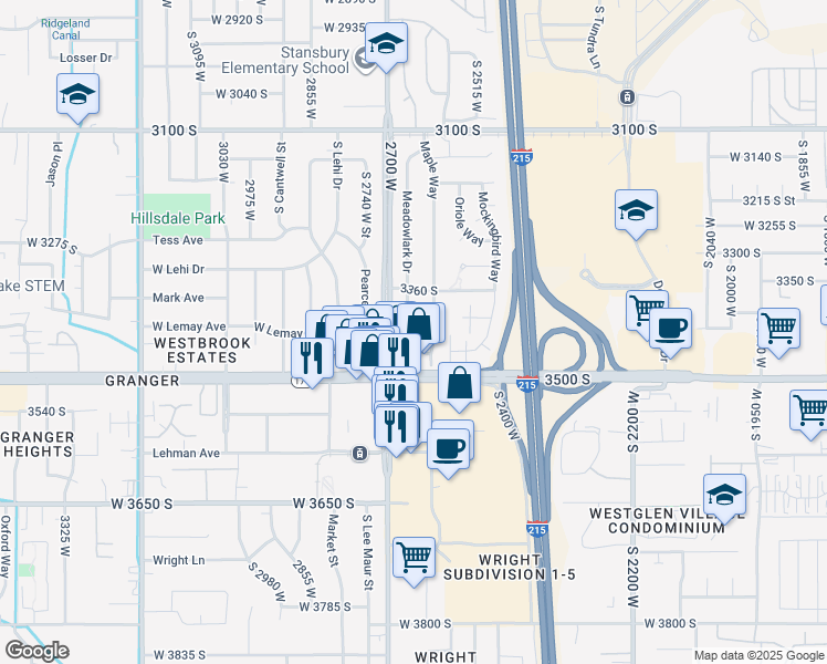 map of restaurants, bars, coffee shops, grocery stores, and more near 3427 Meadowlark Drive in Salt Lake City