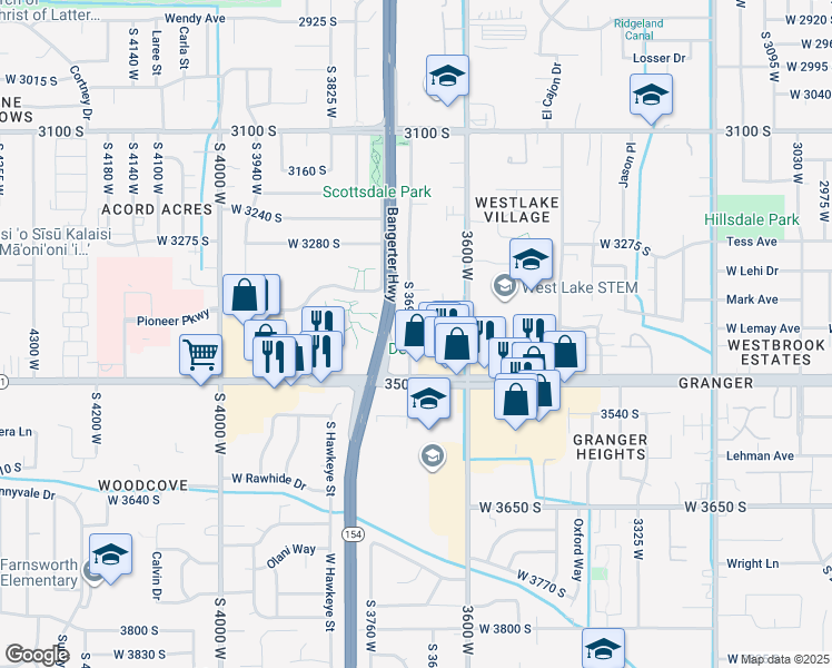 map of restaurants, bars, coffee shops, grocery stores, and more near 3427 South 3690 West in West Valley City