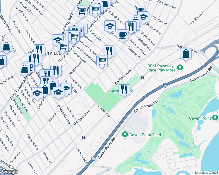 map of restaurants, bars, coffee shops, grocery stores, and more near 457 Garfield Avenue in Jersey City