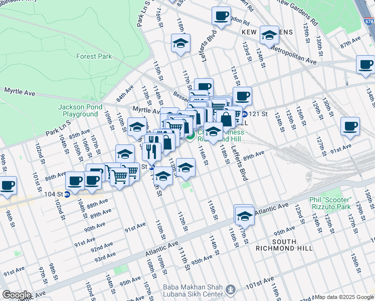 map of restaurants, bars, coffee shops, grocery stores, and more near in Queens