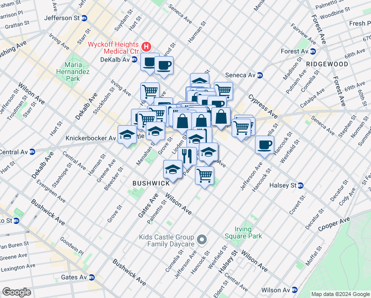 map of restaurants, bars, coffee shops, grocery stores, and more near in Brooklyn