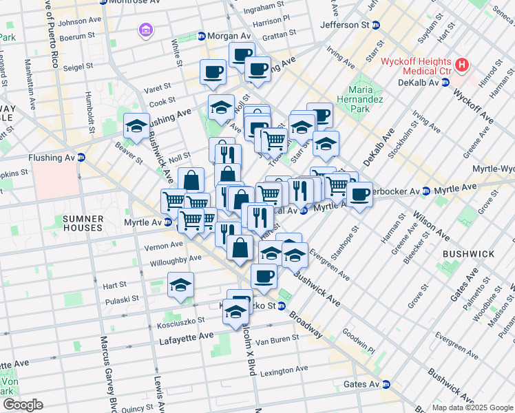 map of restaurants, bars, coffee shops, grocery stores, and more near in Brooklyn