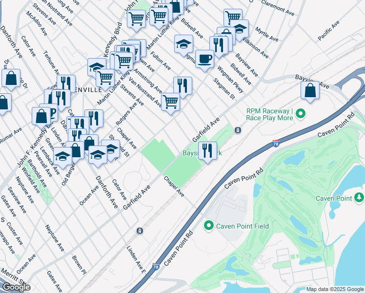 map of restaurants, bars, coffee shops, grocery stores, and more near 457 Garfield Avenue in Jersey City