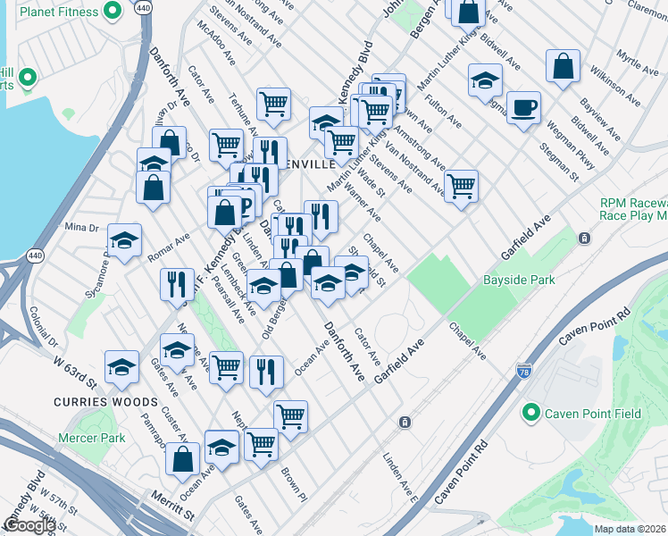 map of restaurants, bars, coffee shops, grocery stores, and more near 10 Rutgers Avenue in Jersey City