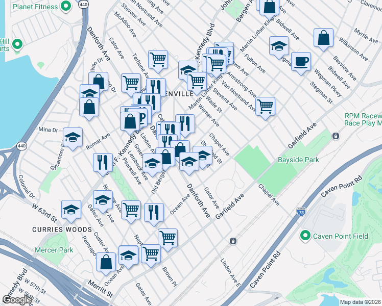 map of restaurants, bars, coffee shops, grocery stores, and more near 10 Rutgers Avenue in Jersey City