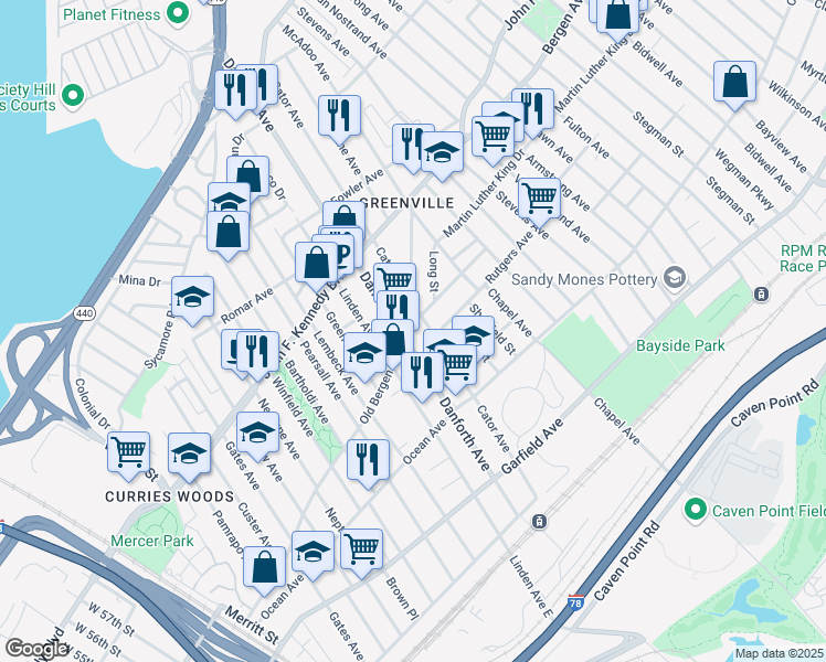 map of restaurants, bars, coffee shops, grocery stores, and more near in Jersey City