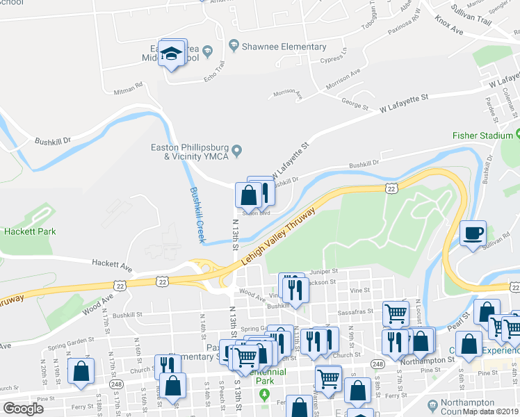 map of restaurants, bars, coffee shops, grocery stores, and more near 1247 Simon Boulevard in Easton