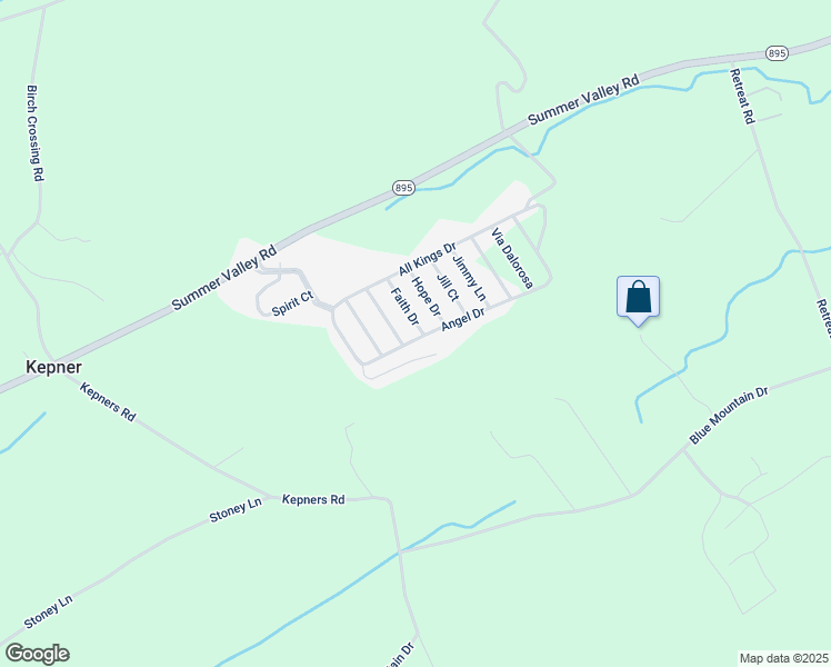 map of restaurants, bars, coffee shops, grocery stores, and more near 65 Angel Drive in New Ringgold