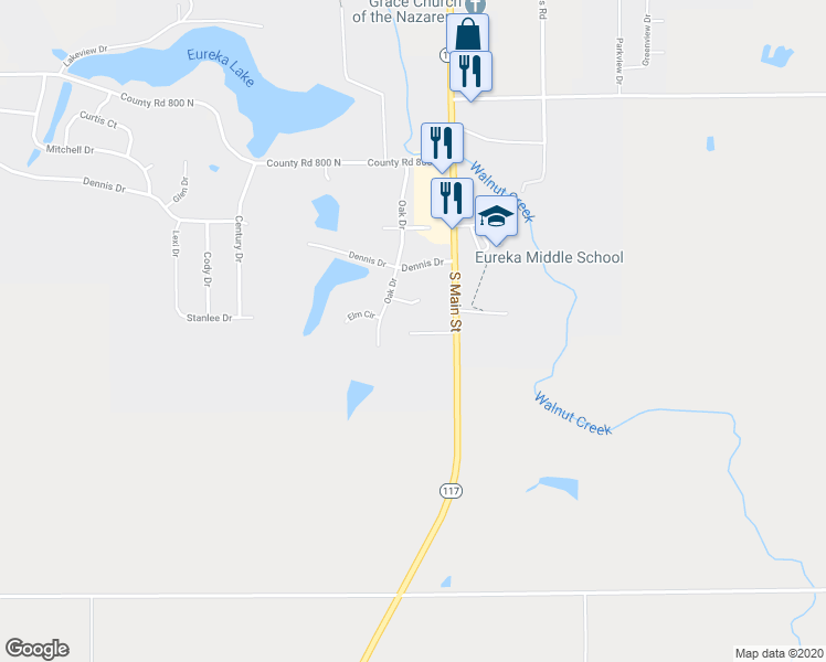 map of restaurants, bars, coffee shops, grocery stores, and more near 109A Grandview Circle in Eureka