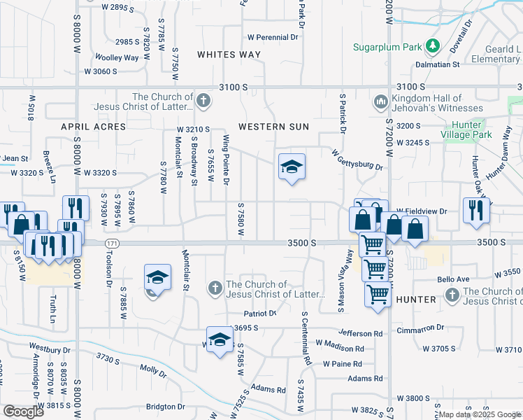 map of restaurants, bars, coffee shops, grocery stores, and more near 3415 Marigold Street West in Magna