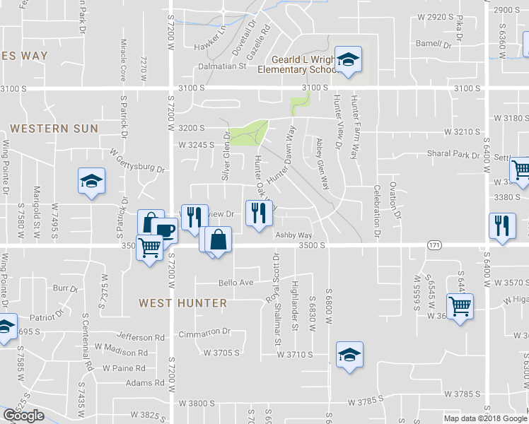 map of restaurants, bars, coffee shops, grocery stores, and more near 3426 De Mass Drive in West Valley City