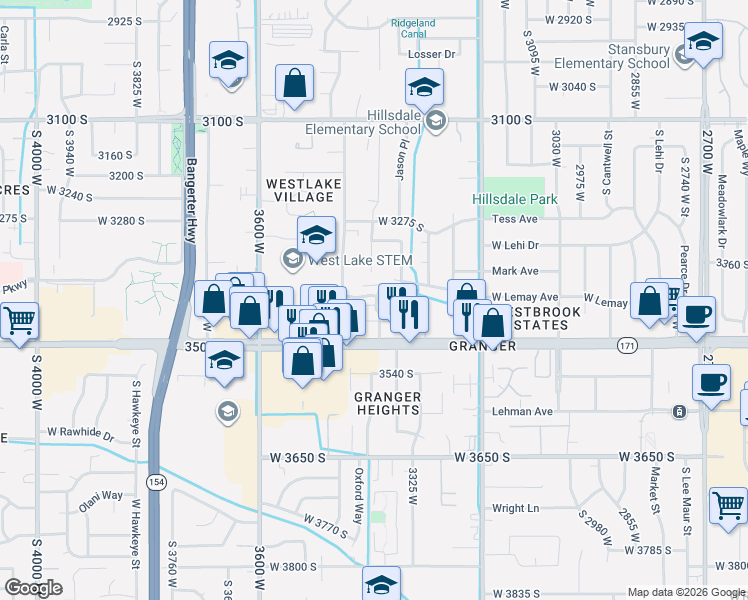 map of restaurants, bars, coffee shops, grocery stores, and more near 3427 3440 South in West Valley City
