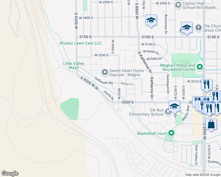map of restaurants, bars, coffee shops, grocery stores, and more near 3408 Leonidas Dr in Magna