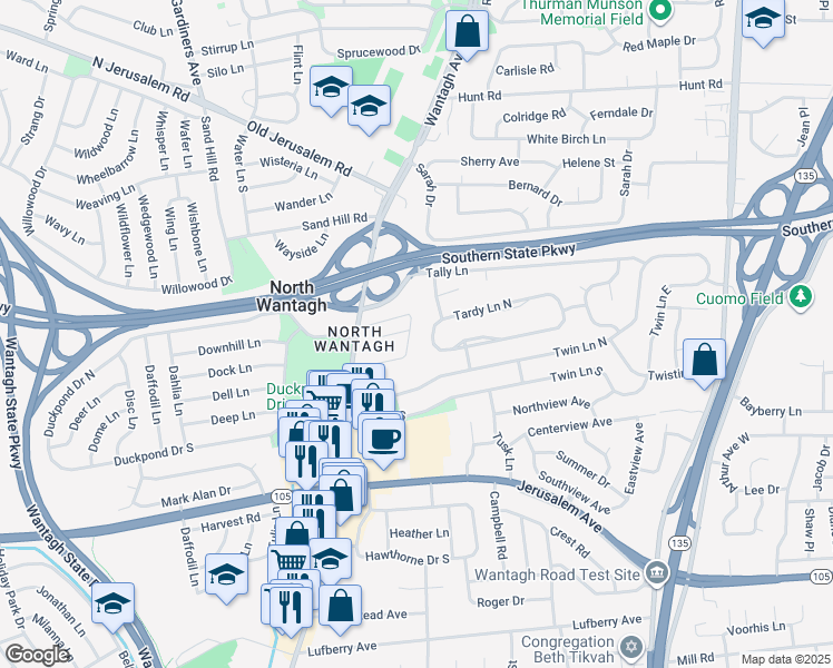 map of restaurants, bars, coffee shops, grocery stores, and more near 88 Lea Ann Terrace in Wantagh