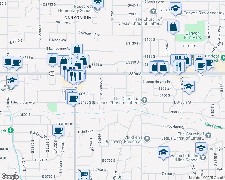 map of restaurants, bars, coffee shops, grocery stores, and more near 3376 Crestbrook Lane in Salt Lake City