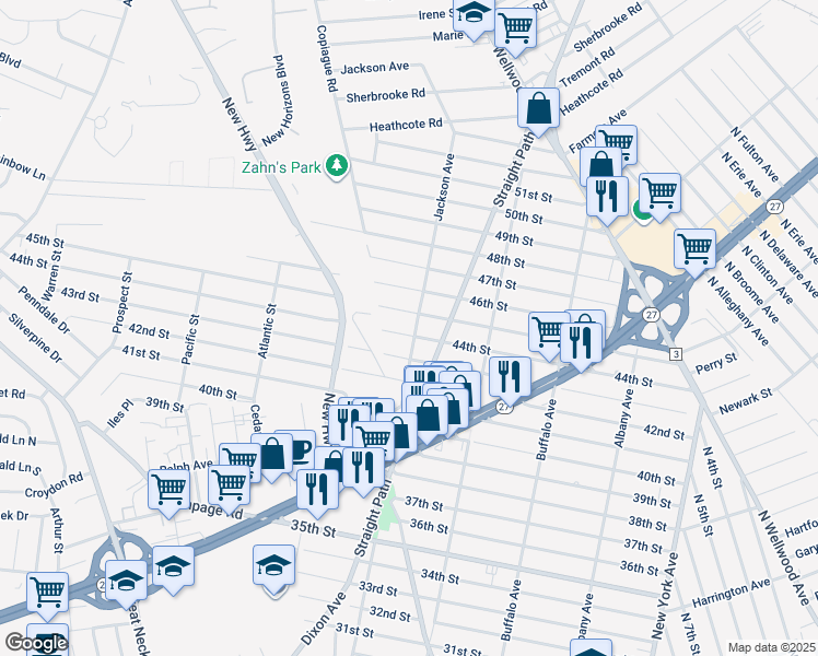 map of restaurants, bars, coffee shops, grocery stores, and more near 730 Jackson Avenue in Lindenhurst