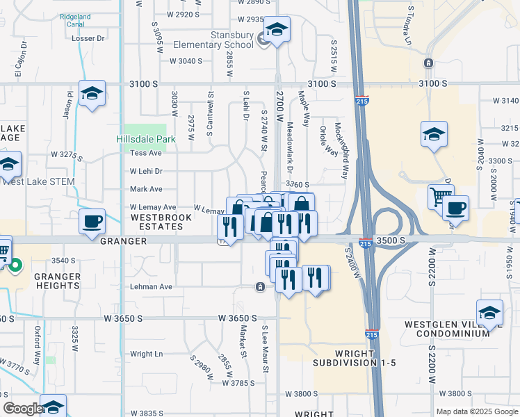 map of restaurants, bars, coffee shops, grocery stores, and more near 3431 South 2760 West in West Valley City