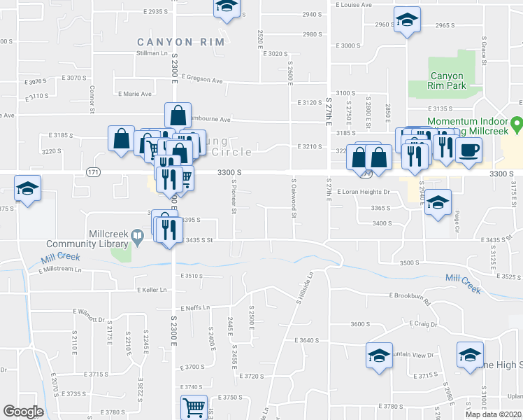 map of restaurants, bars, coffee shops, grocery stores, and more near 3376 Crestbrook Lane in Salt Lake City