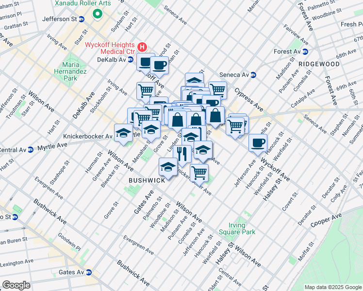 map of restaurants, bars, coffee shops, grocery stores, and more near in Brooklyn
