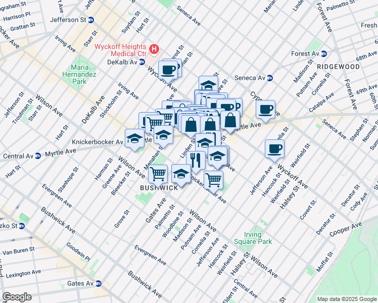 map of restaurants, bars, coffee shops, grocery stores, and more near in Brooklyn