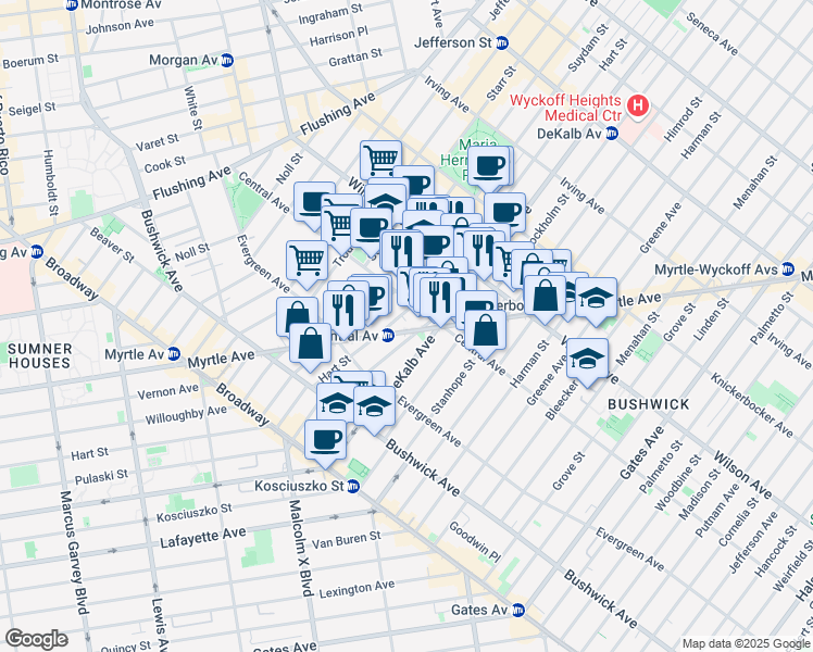 map of restaurants, bars, coffee shops, grocery stores, and more near in Brooklyn