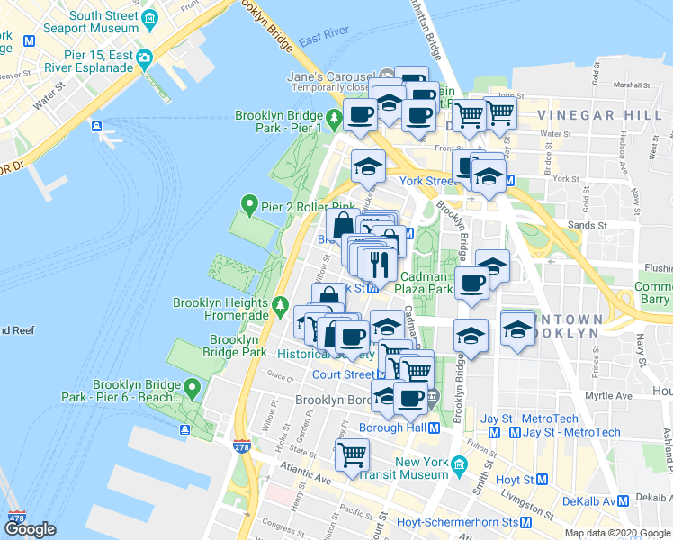 map of restaurants, bars, coffee shops, grocery stores, and more near in Brooklyn