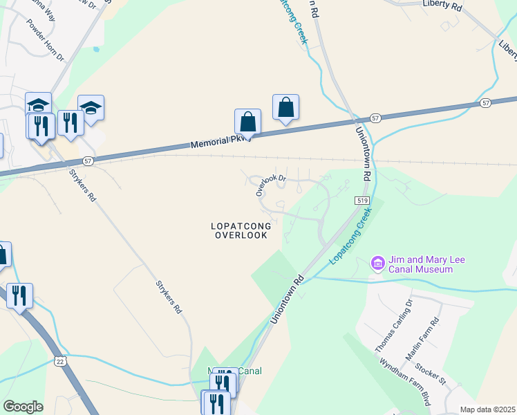 map of restaurants, bars, coffee shops, grocery stores, and more near 1000 Deerhaven Terrace in Stewartsville