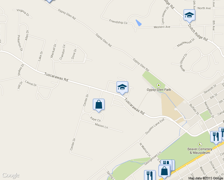 map of restaurants, bars, coffee shops, grocery stores, and more near 450 Tuscarawas Road in Beaver