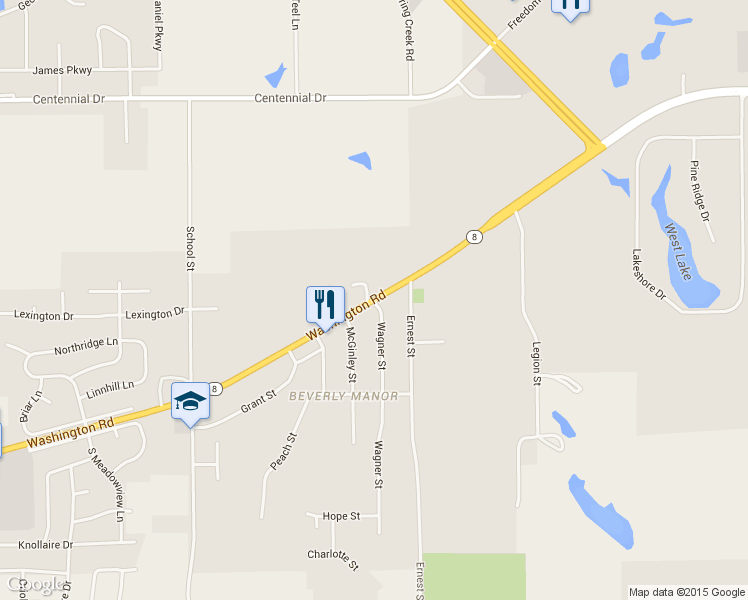 map of restaurants, bars, coffee shops, grocery stores, and more near Washington Road in Tazewell County