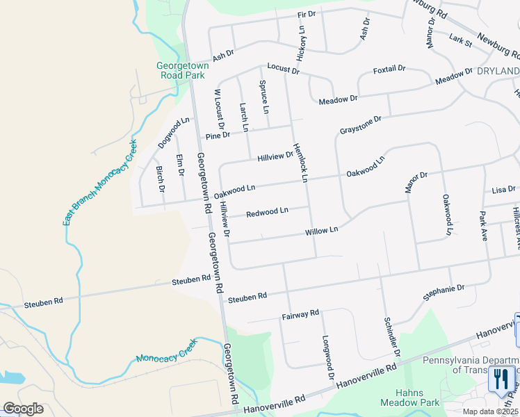 map of restaurants, bars, coffee shops, grocery stores, and more near 4652 Redwood Lane in Nazareth