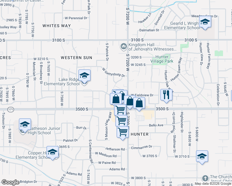 map of restaurants, bars, coffee shops, grocery stores, and more near 7282 West Gardenia Avenue in Magna