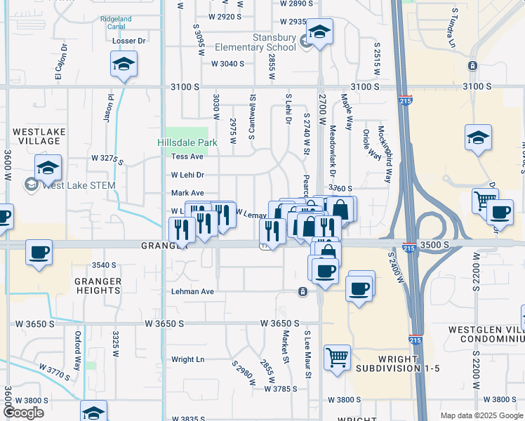 map of restaurants, bars, coffee shops, grocery stores, and more near 2888 West Lemay Avenue in West Valley City