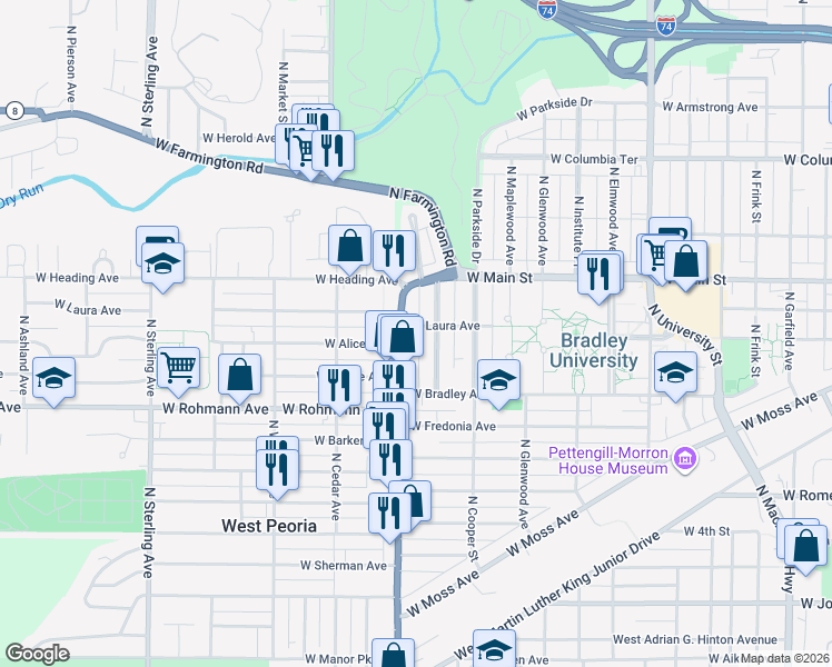 map of restaurants, bars, coffee shops, grocery stores, and more near 837 N Rebecca Pl in Peoria