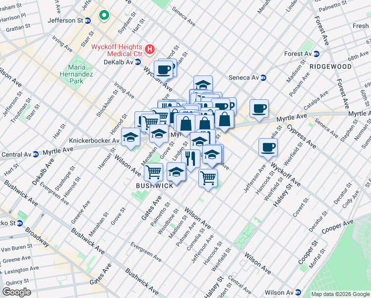 map of restaurants, bars, coffee shops, grocery stores, and more near in Brooklyn