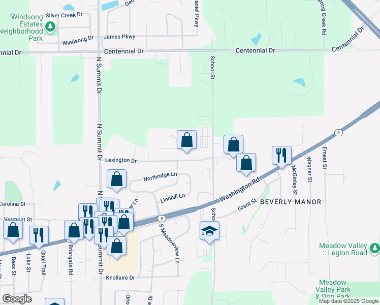 map of restaurants, bars, coffee shops, grocery stores, and more near 118 Lexington Drive in Washington