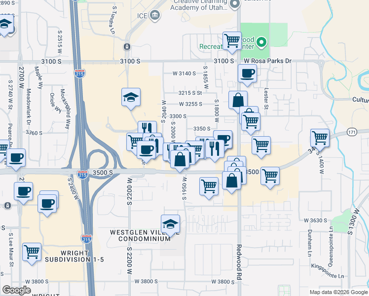 map of restaurants, bars, coffee shops, grocery stores, and more near 3420 South 1940 West in West Valley City
