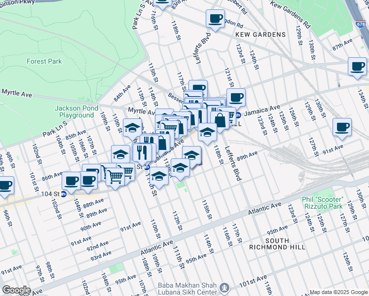 map of restaurants, bars, coffee shops, grocery stores, and more near in Queens