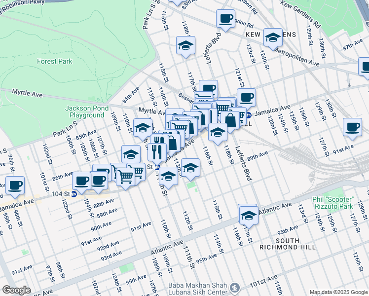 map of restaurants, bars, coffee shops, grocery stores, and more near in Queens