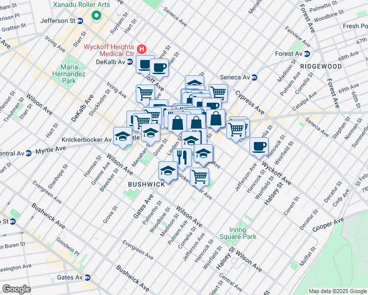 map of restaurants, bars, coffee shops, grocery stores, and more near in Brooklyn