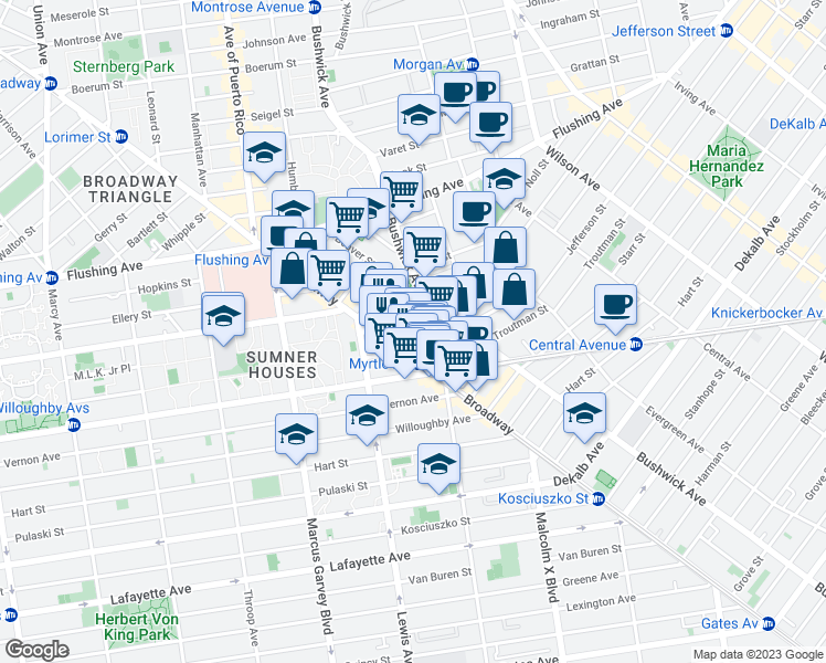 map of restaurants, bars, coffee shops, grocery stores, and more near in Brooklyn