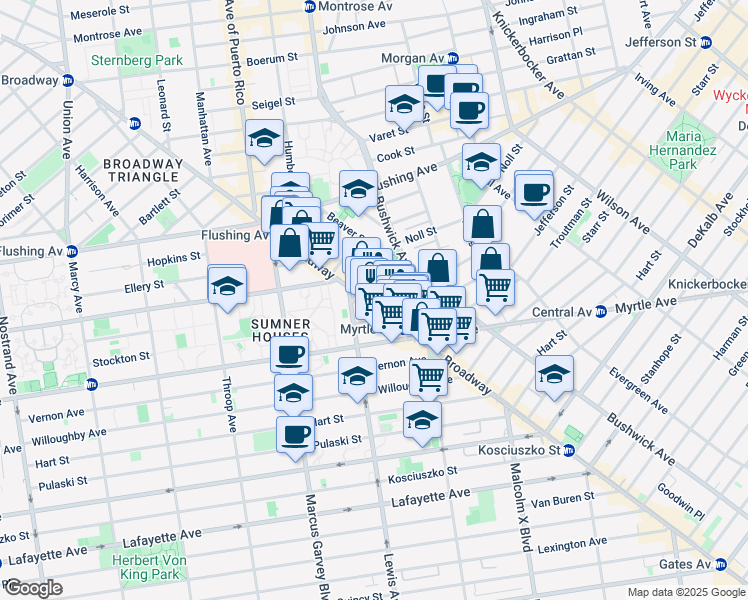 map of restaurants, bars, coffee shops, grocery stores, and more near in Brooklyn