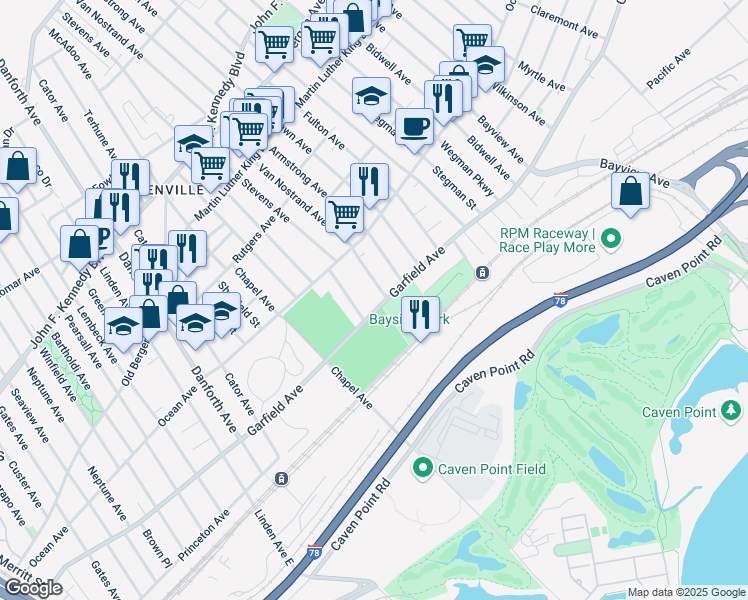 map of restaurants, bars, coffee shops, grocery stores, and more near 457 Garfield Avenue in Jersey City