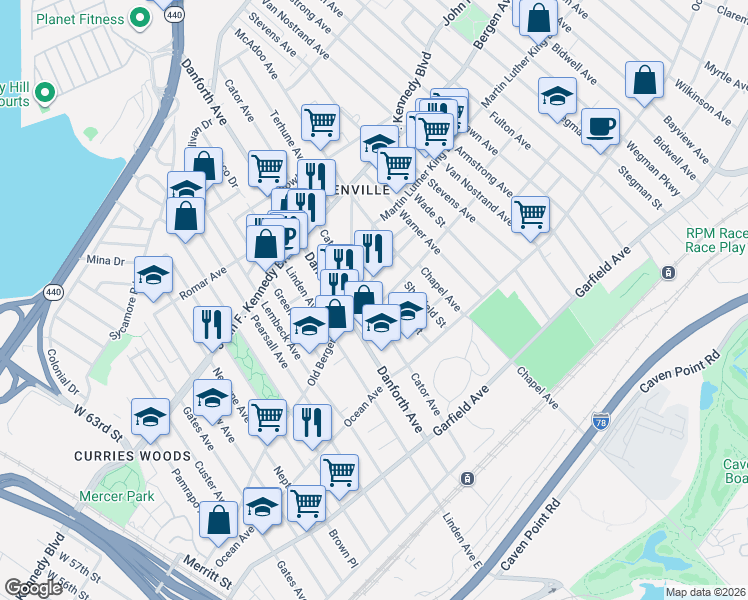 map of restaurants, bars, coffee shops, grocery stores, and more near 10 Rutgers Avenue in Jersey City
