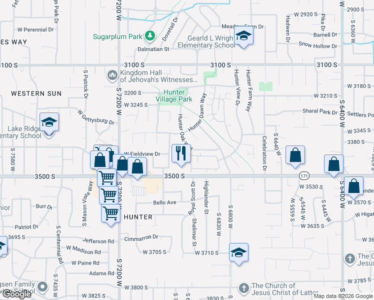 map of restaurants, bars, coffee shops, grocery stores, and more near 3416 South De Mass Drive in West Valley City